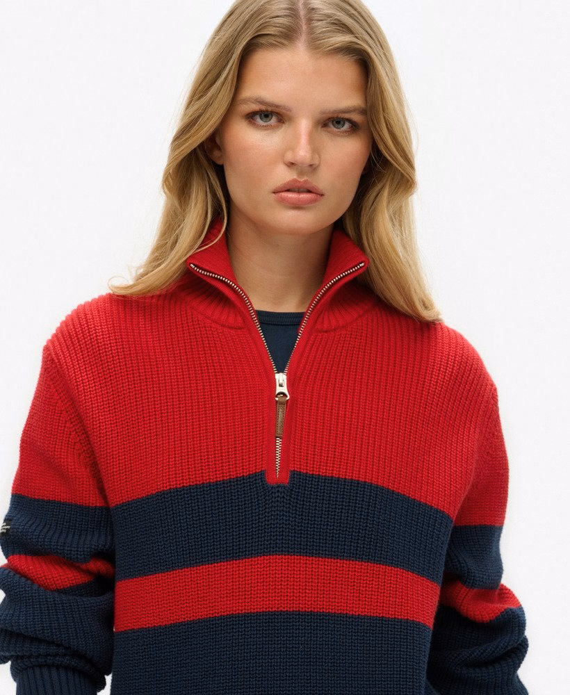 Oversized katoenen trui met klassieke strepen en halve rits