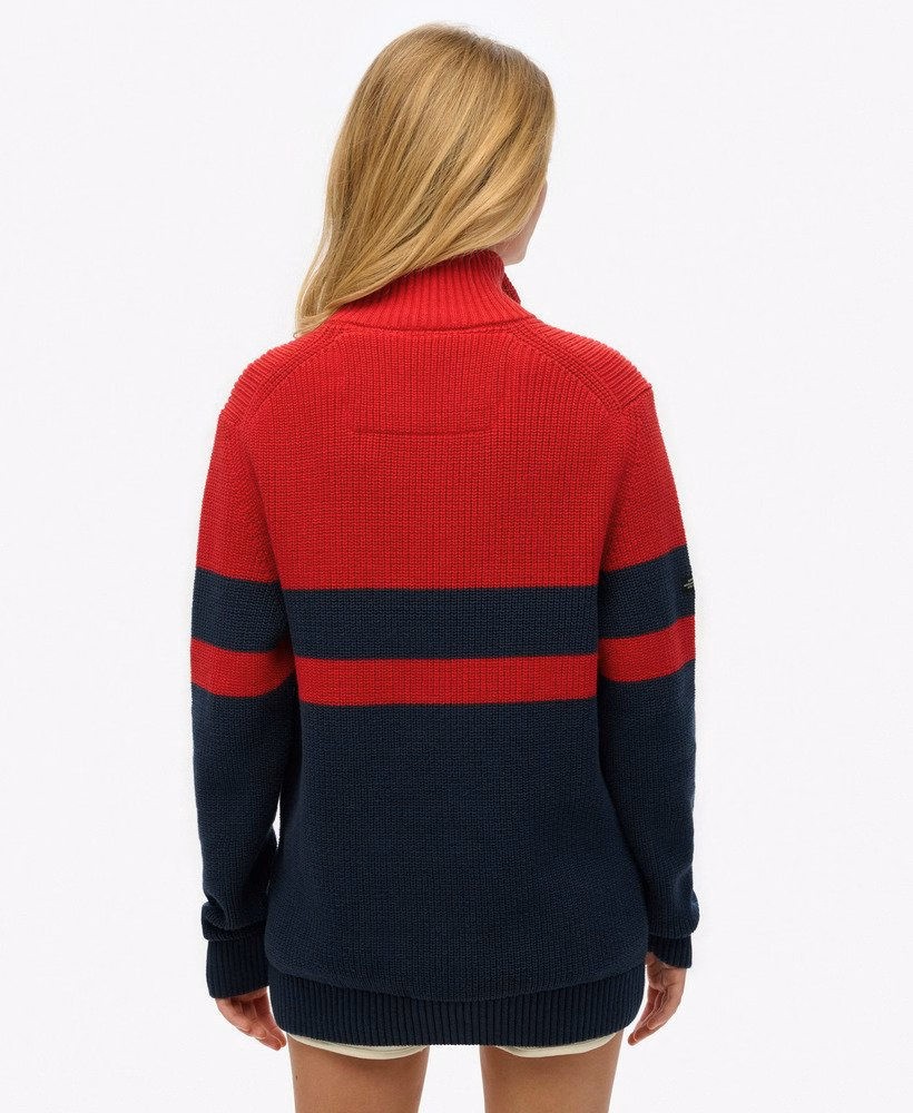 Oversized katoenen trui met klassieke strepen en halve rits
