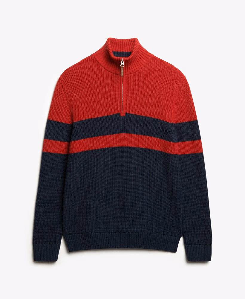 Oversized katoenen trui met klassieke strepen en halve rits
