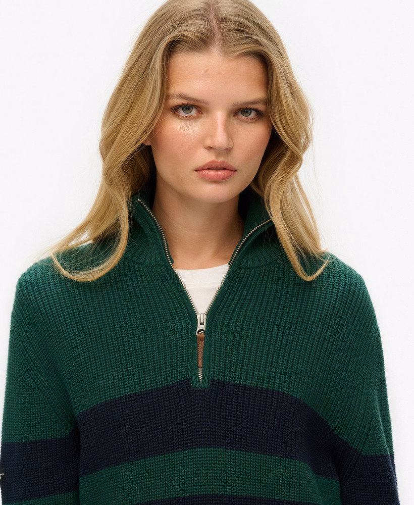 Oversized katoenen trui met klassieke strepen en halve rits