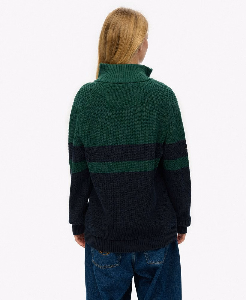 Oversized katoenen trui met klassieke strepen en halve rits