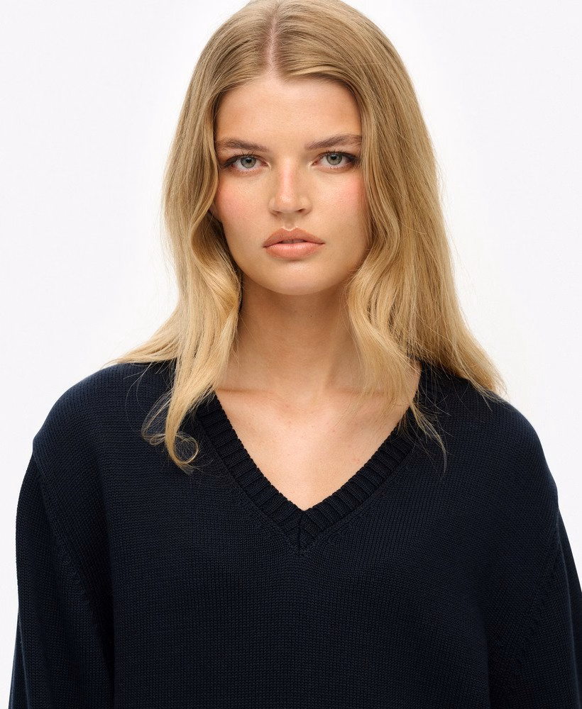 Oversized gestreepte V-hals trui