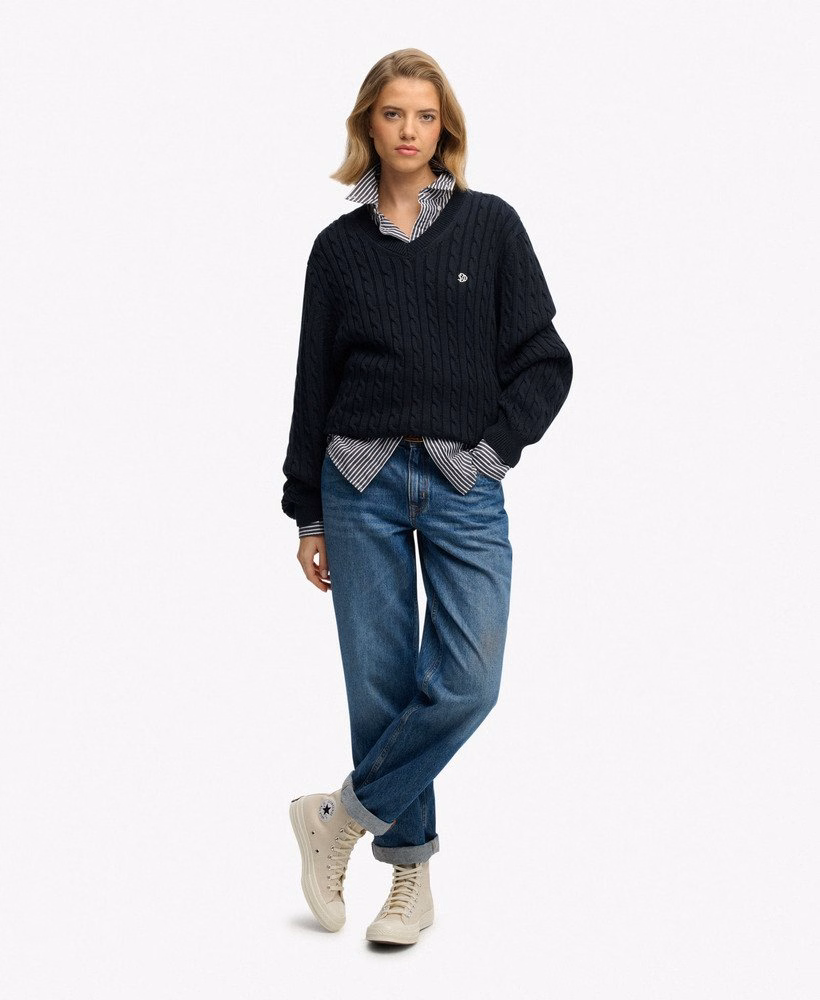 Extra grote V-hals kabeljumper