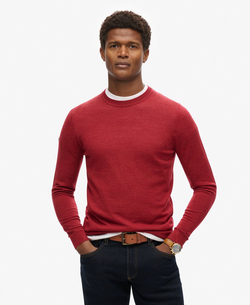 merino trui met ronde hals in furnace red marl