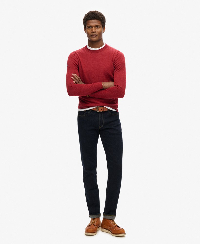 merino trui met ronde hals in furnace red marl