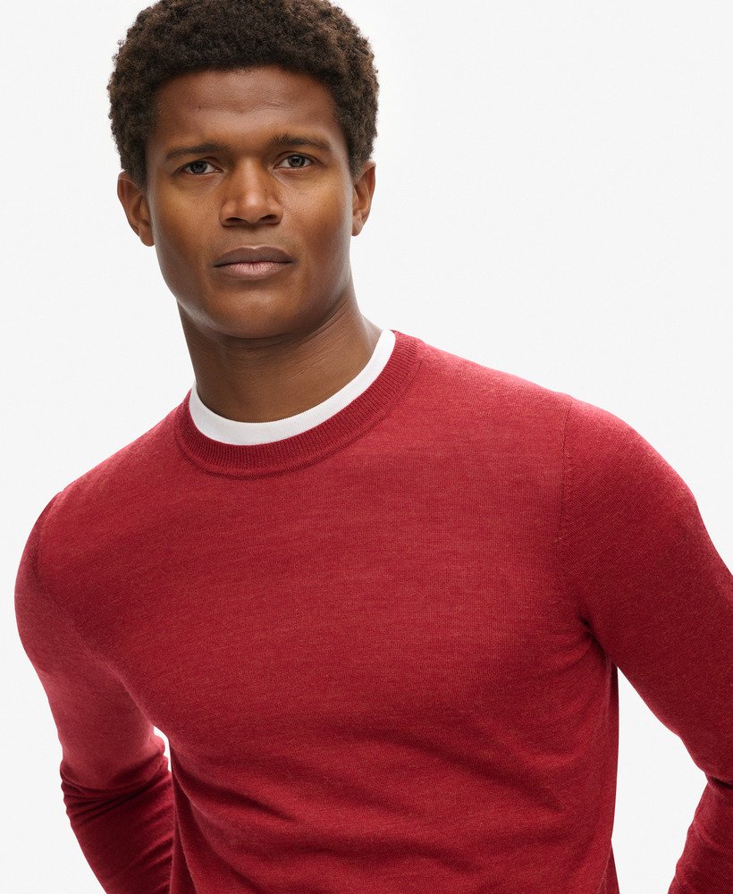 merino trui met ronde hals in furnace red marl