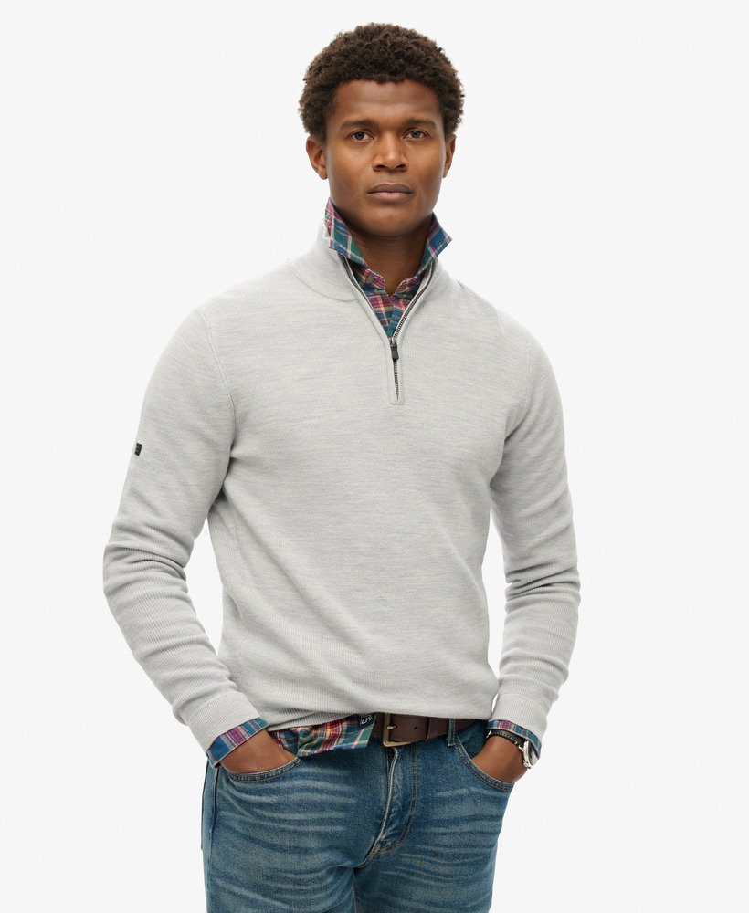 merino trui met halve rits in mid marl