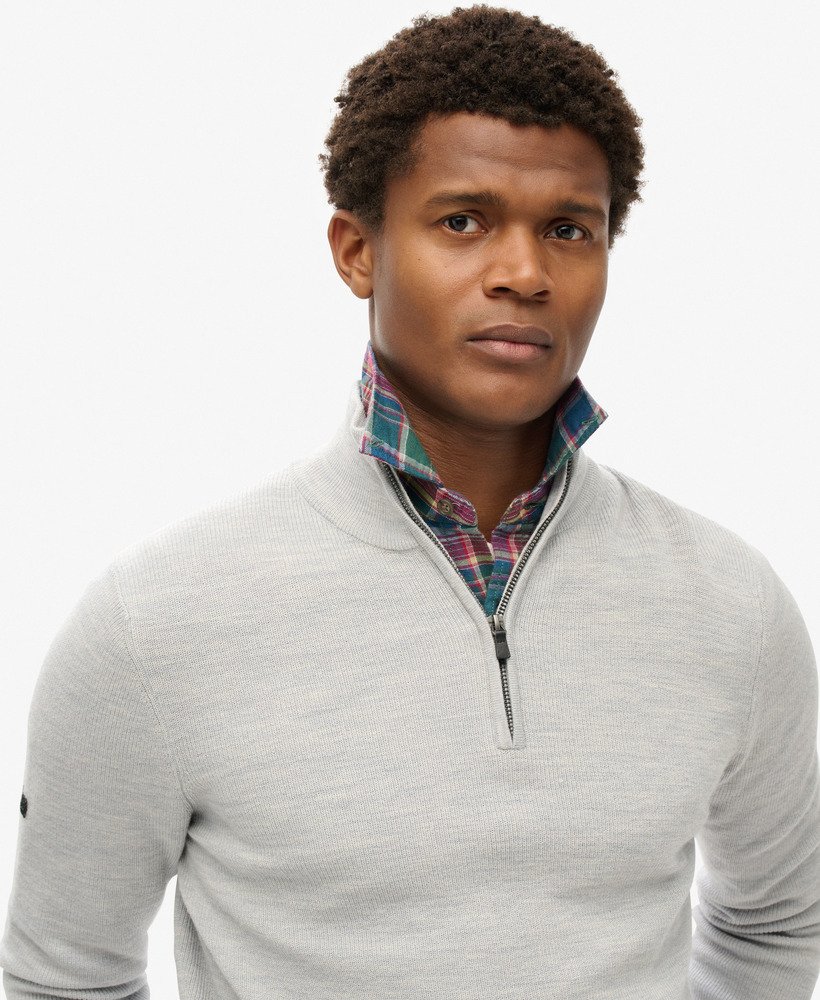 merino trui met halve rits in mid marl