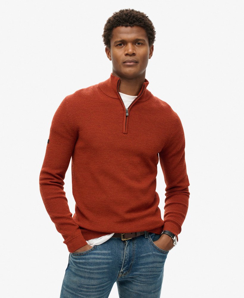 merino trui met halve rits in bombay brown