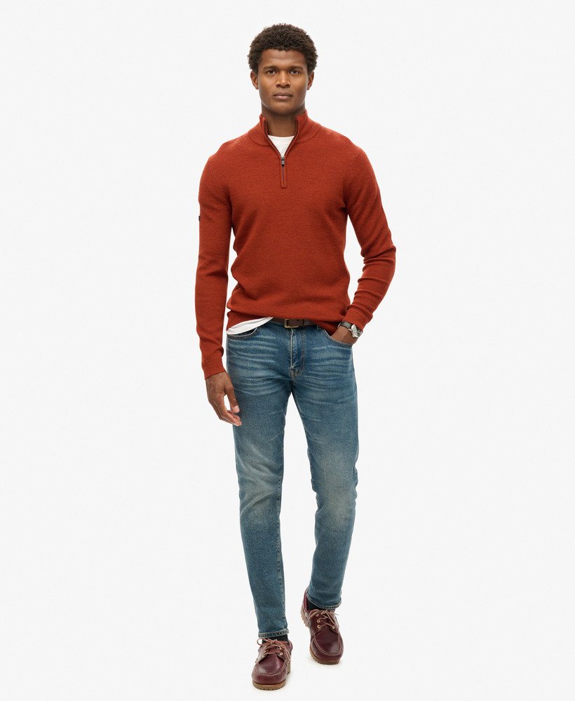 merino trui met halve rits in bombay brown