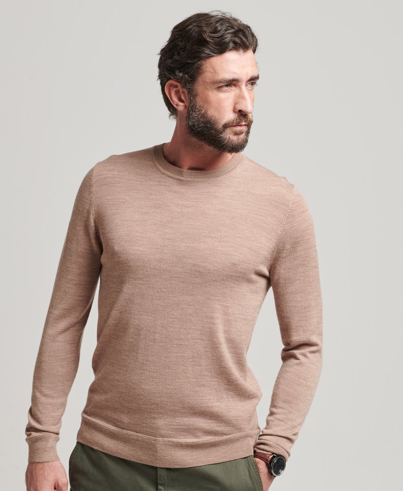 merino trui met ronde hals in bison marl