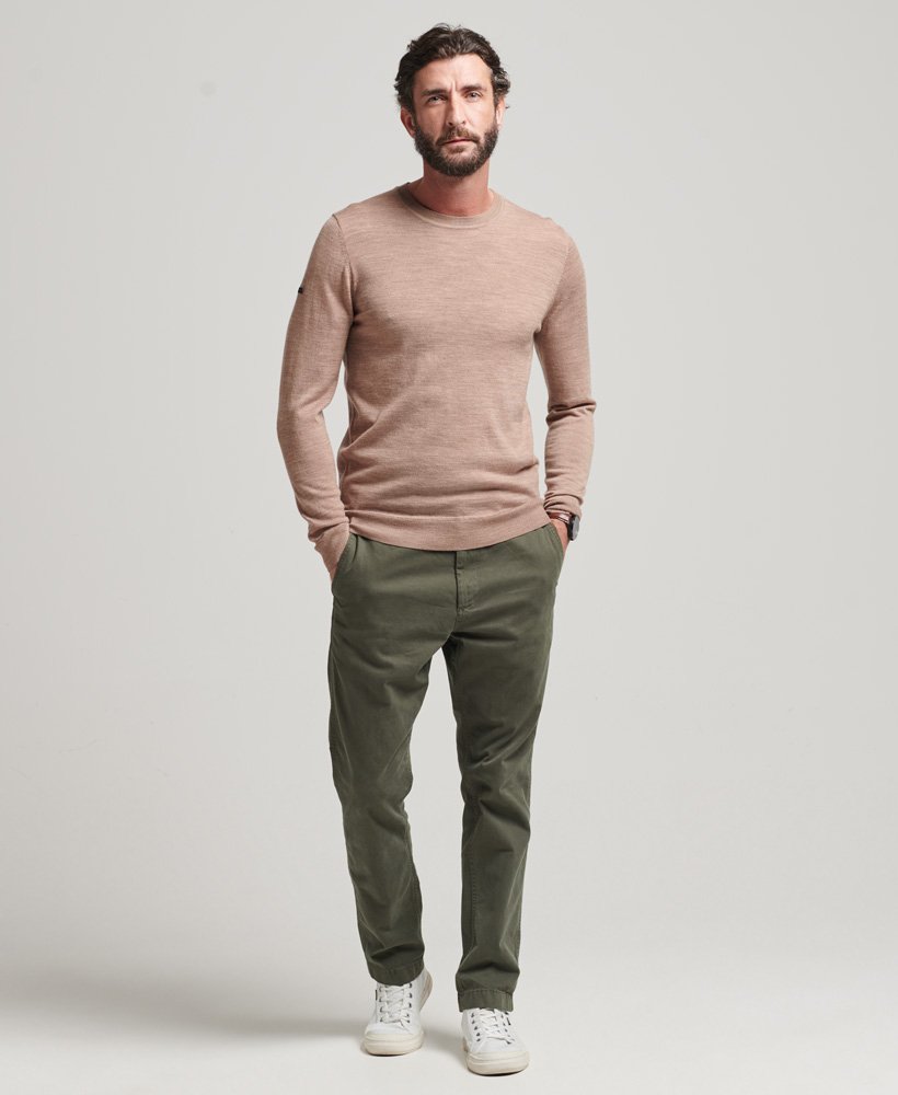 merino trui met ronde hals in bison marl