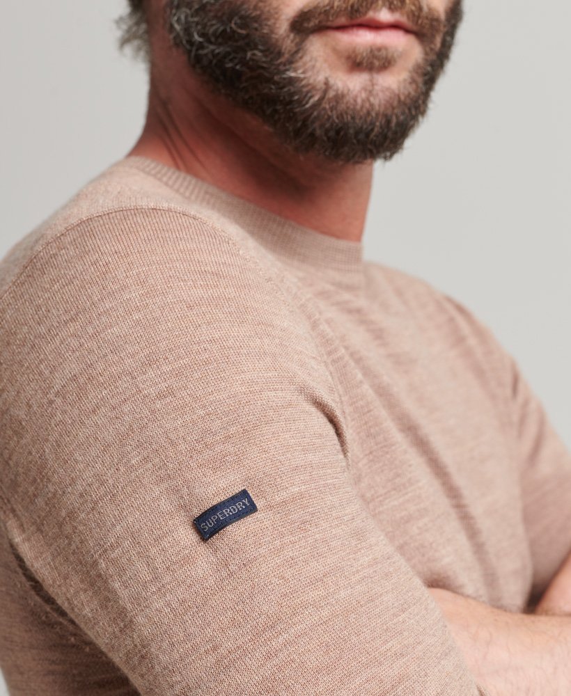 merino trui met ronde hals in bison marl