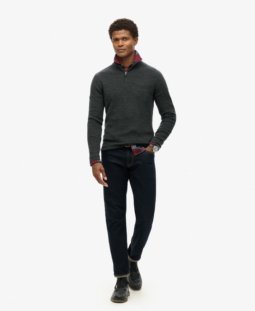 merino trui met halve rits in donker antracietgrijs gemêleerd