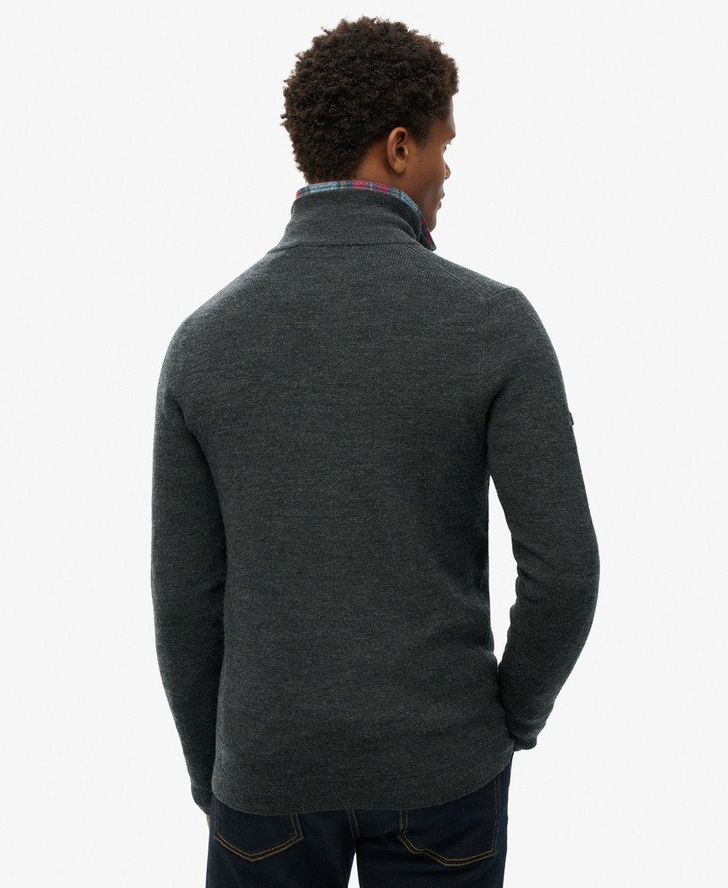 merino trui met halve rits in donker antracietgrijs gemêleerd