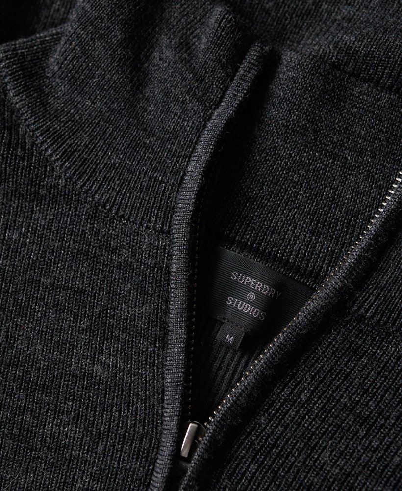 merino trui met halve rits in donker antracietgrijs gemêleerd