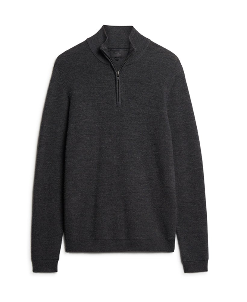 merino trui met halve rits in donker antracietgrijs gemêleerd