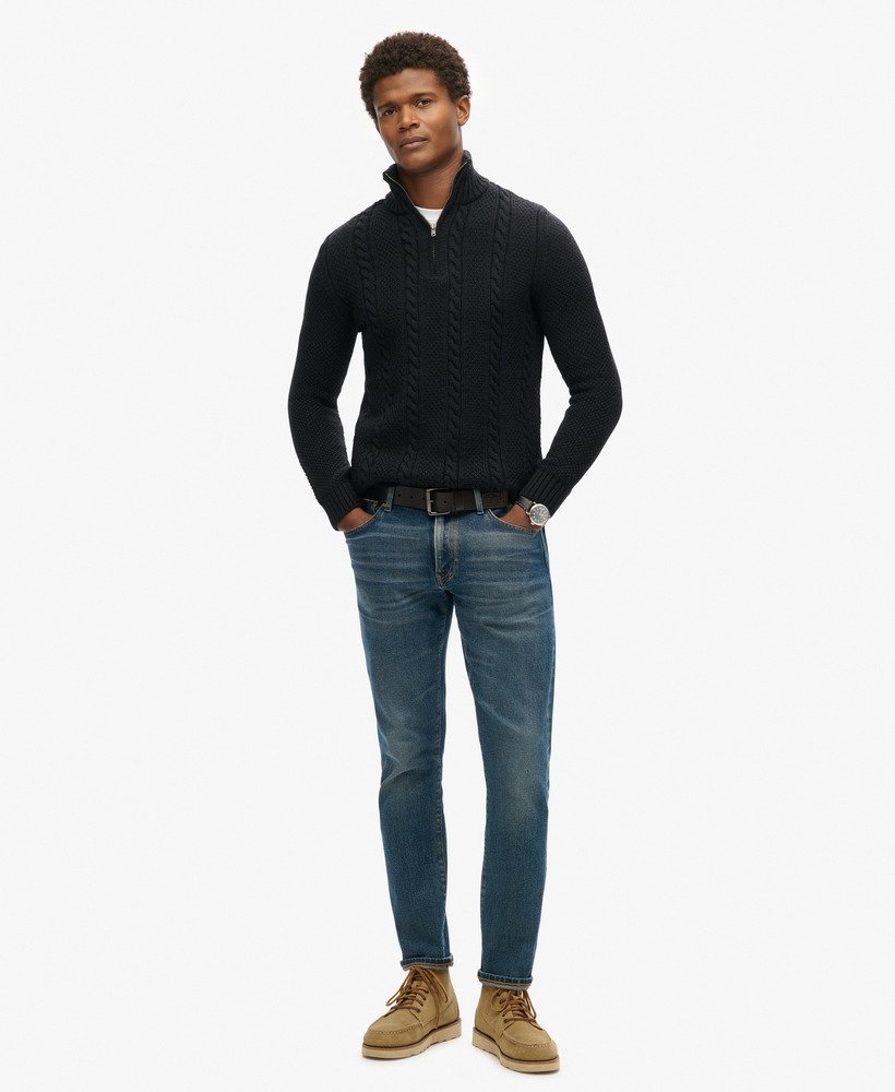 vintage jacob kabelgebreide trui met halve rits in eclipse navy