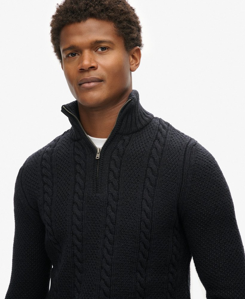 vintage jacob kabelgebreide trui met halve rits in eclipse navy