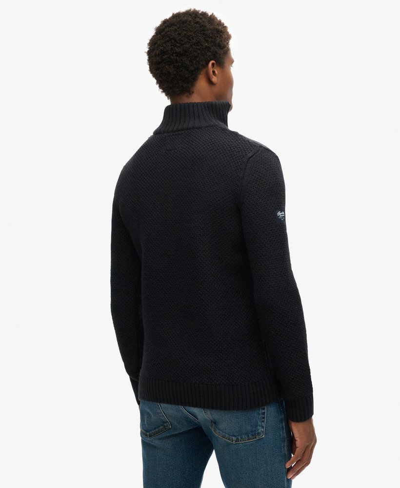 vintage jacob kabelgebreide trui met halve rits in eclipse navy