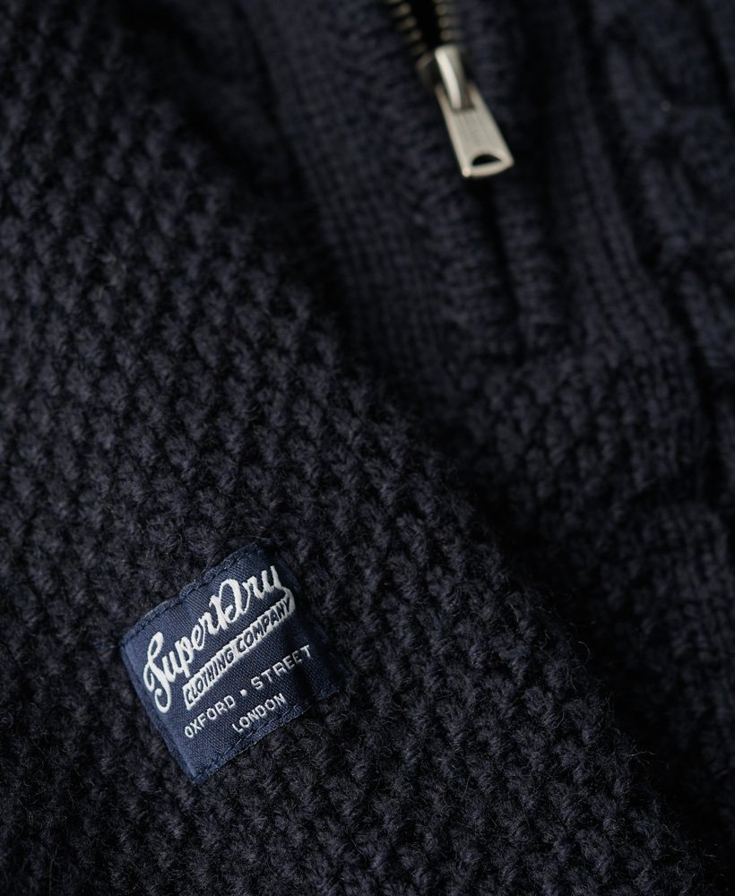 vintage jacob kabelgebreide trui met halve rits in eclipse navy