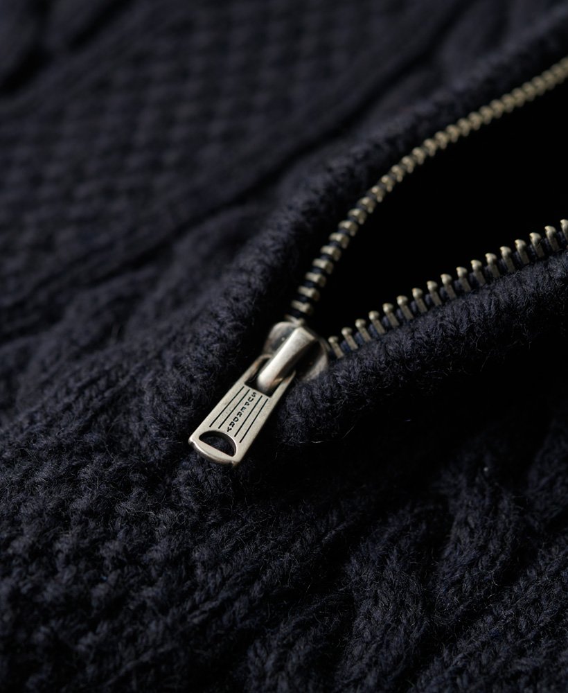 vintage jacob kabelgebreide trui met halve rits in eclipse navy