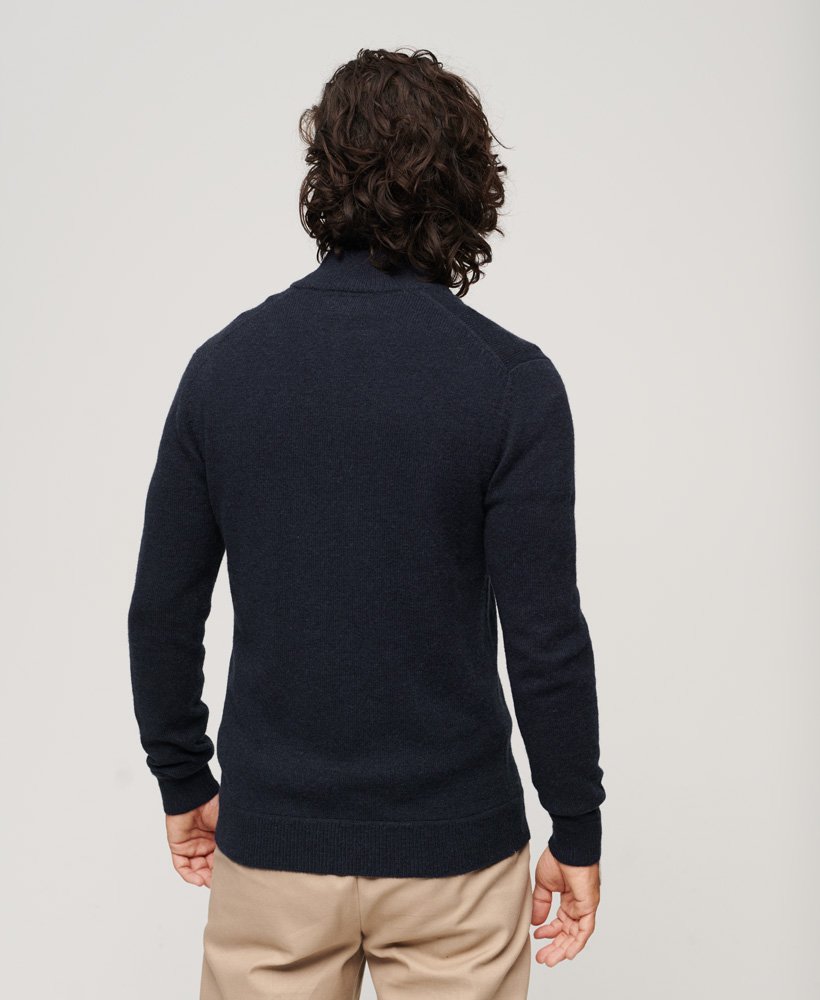 essentiële gebreide trui met borduursel en halve rits in carbon navy marl.