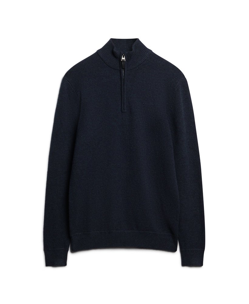essentiële gebreide trui met borduursel en halve rits in carbon navy marl.