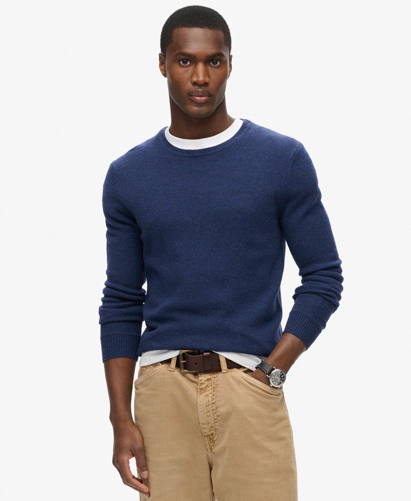 essentiële slim fit trui met ronde hals in felblauw gemêleerd