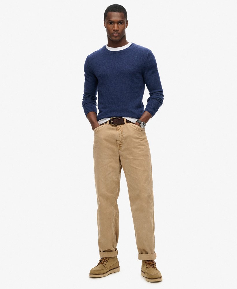 essentiële slim fit trui met ronde hals in felblauw gemêleerd
