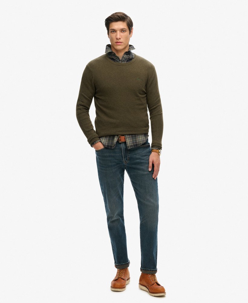 essentiële slim fit trui met ronde hals in sparrengroen