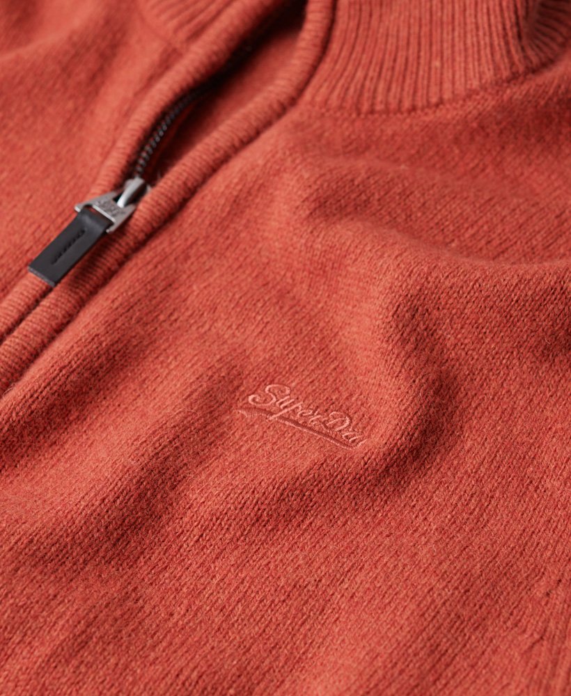 essentiële gebreide trui met borduurwerk en halve rits in paprika-oranje gemêleerd.