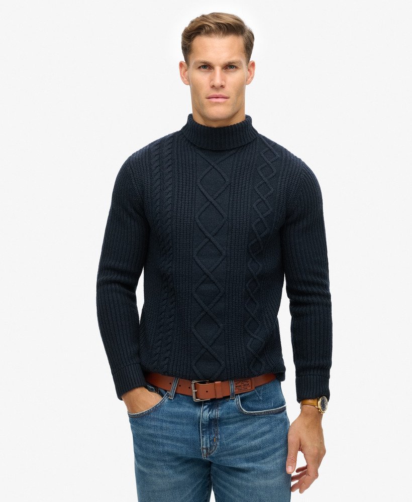 the merchant store - kabeltrui met rolkraag in marineblauw