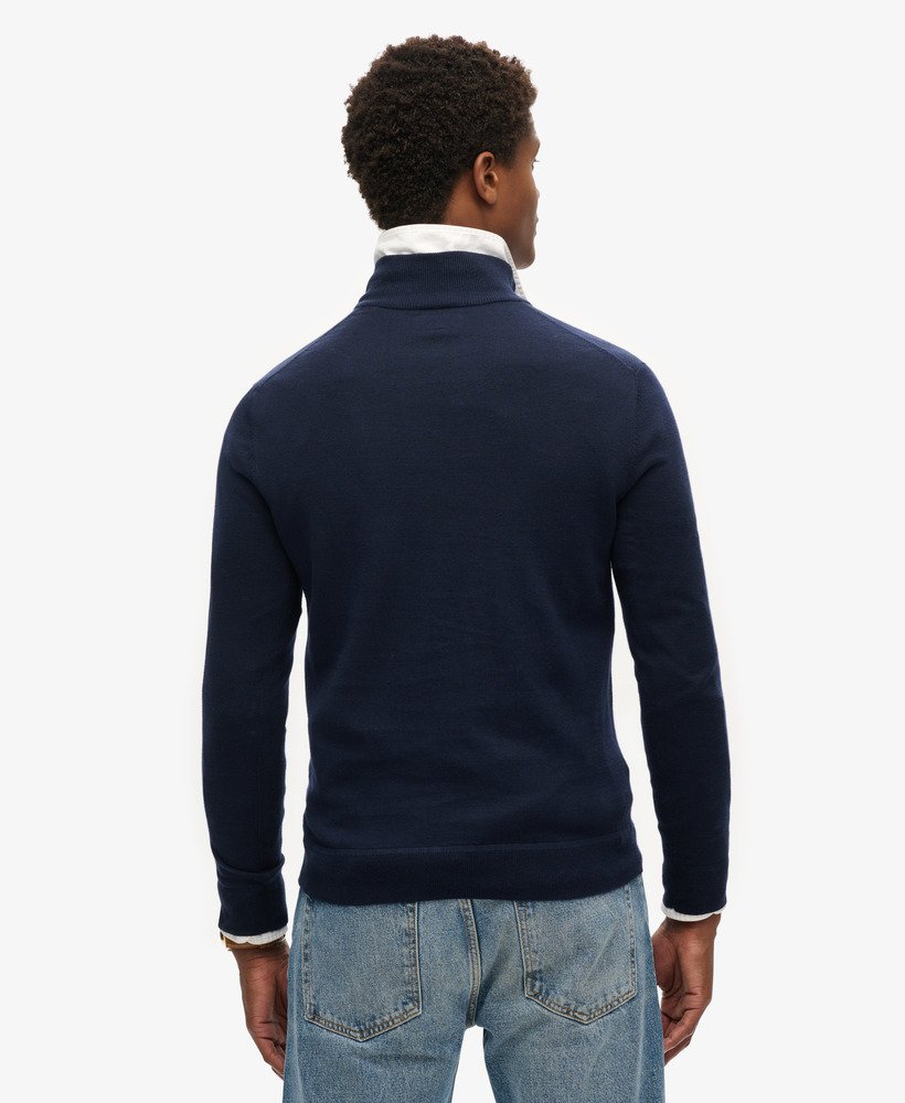 trui van katoen en kasjmier met halve rits in de kleur carbon navy marl.