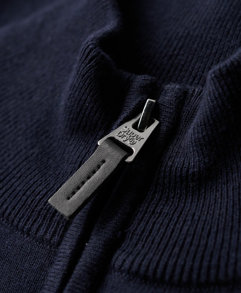 trui van katoen en kasjmier met halve rits in de kleur carbon navy marl.