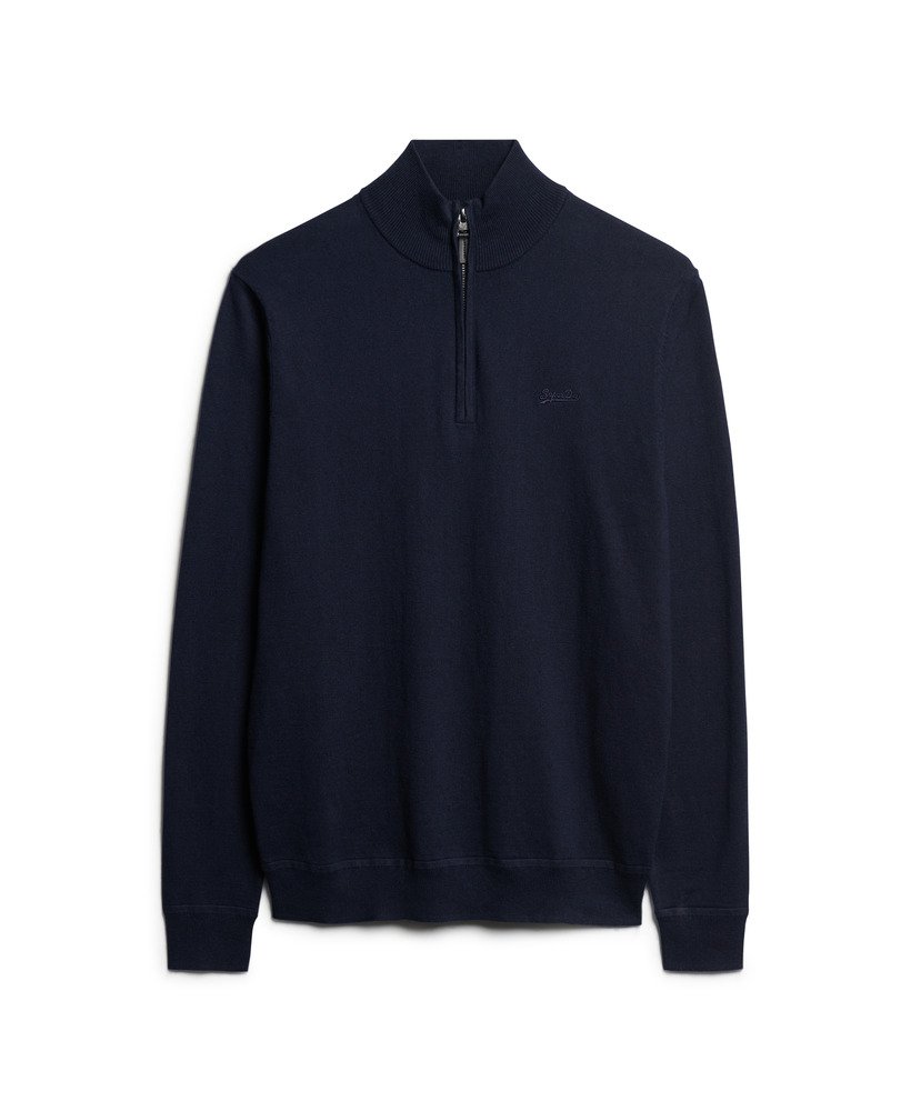 trui van katoen en kasjmier met halve rits in de kleur carbon navy marl.