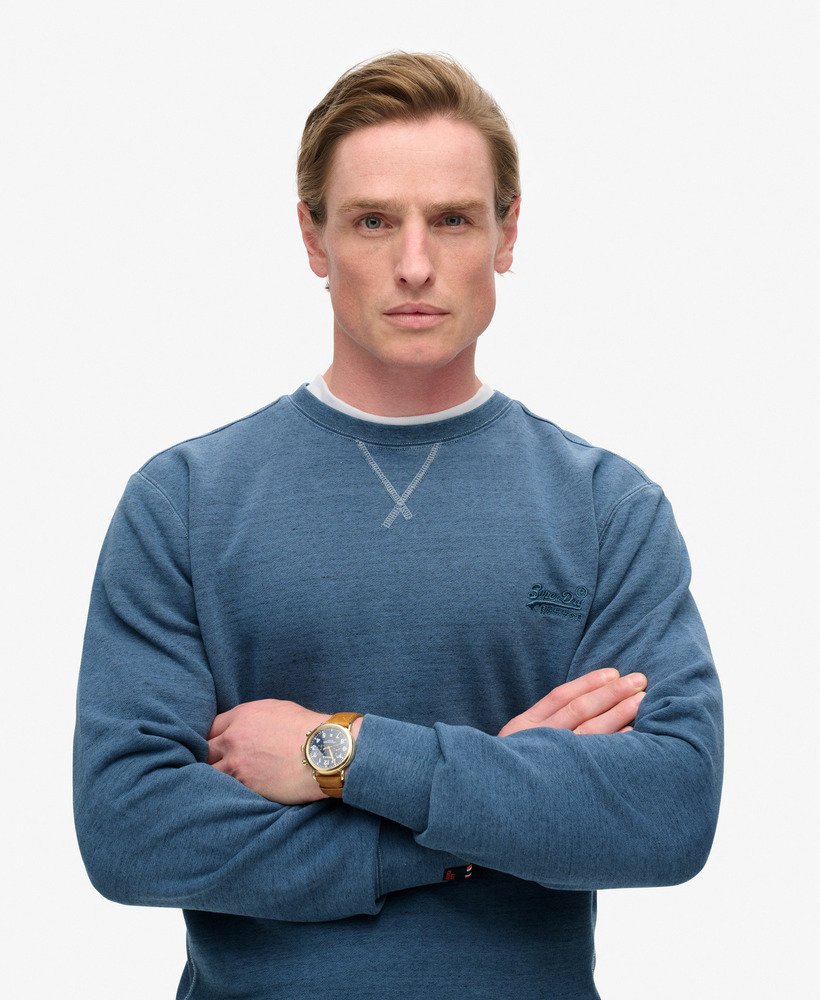 overgeverfde gemêleerde crewneck sweater in maanlichtblauw