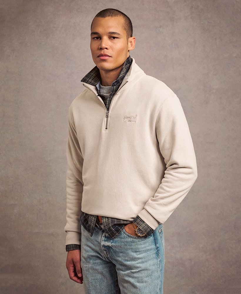 essential logo half zip sweatshirt in light stone beige