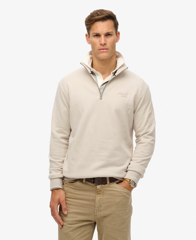 essential logo half zip sweatshirt in light stone beige