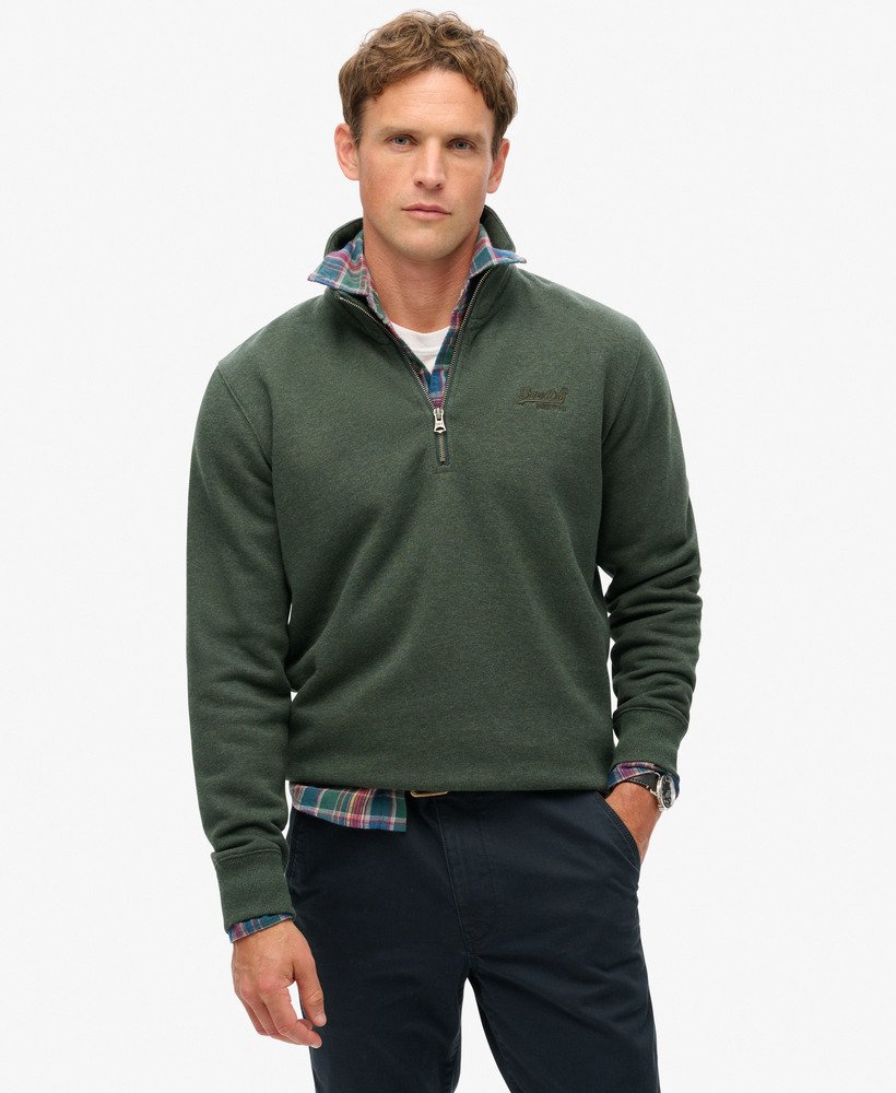 essential logo half zip sweatshirt in deep forest green marl