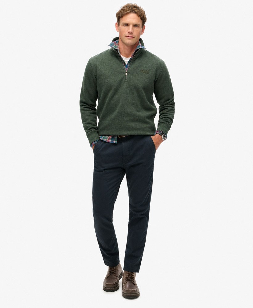 essential logo half zip sweatshirt in deep forest green marl