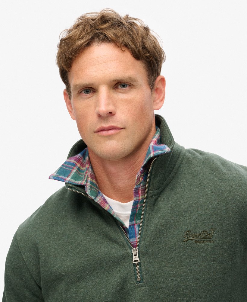 essential logo half zip sweatshirt in deep forest green marl