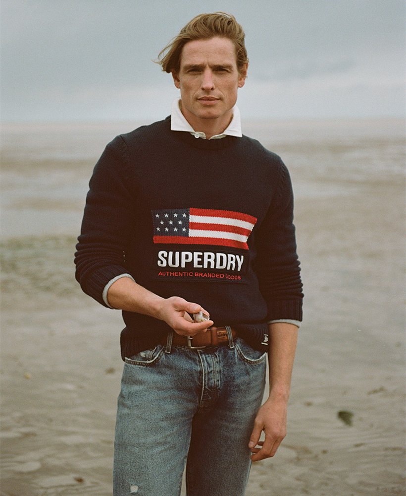 vintage sportieve gebreide trui in eclipse navy