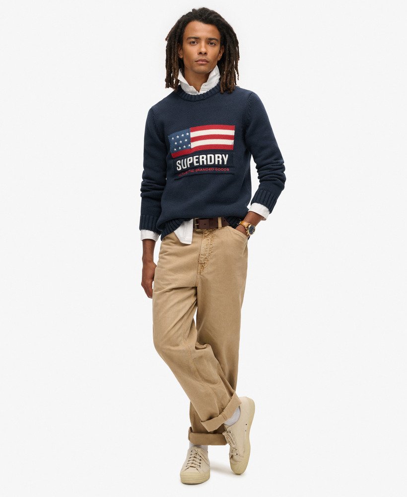 vintage sportieve gebreide trui in eclipse navy