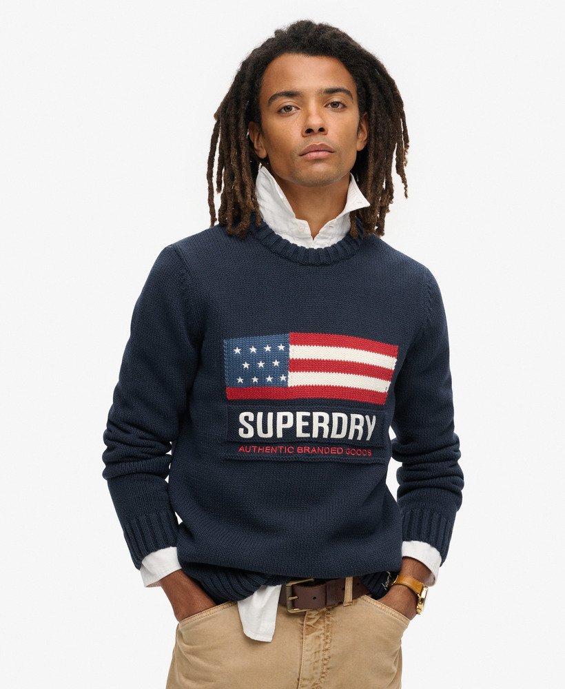 vintage sportieve gebreide trui in eclipse navy