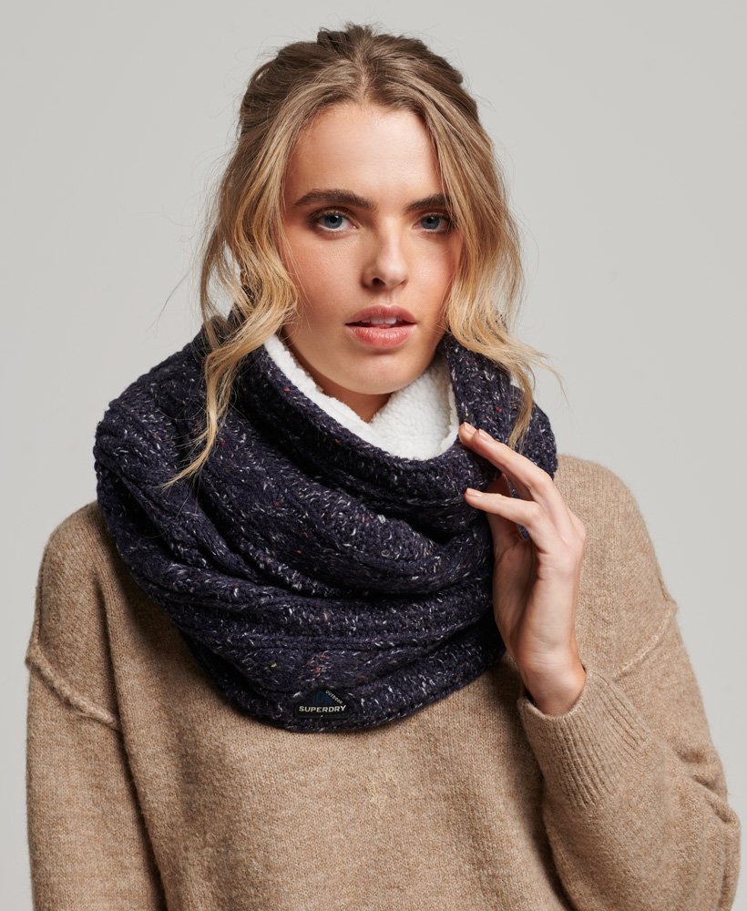 gracie cable snood in boston navy tweed