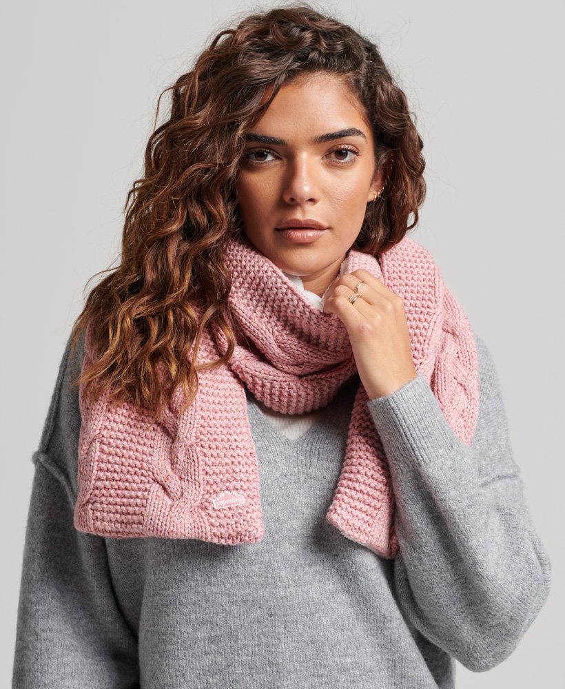 kabelgebreide sjaal in roze tweed