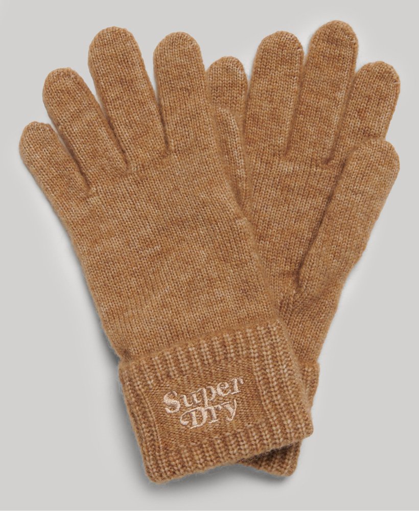 geribbelde gebreide handschoenen in geroosterd kokosbruin.