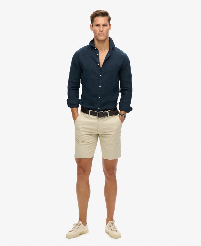 casual linnen overhemd met lange mouwen in marineblauw