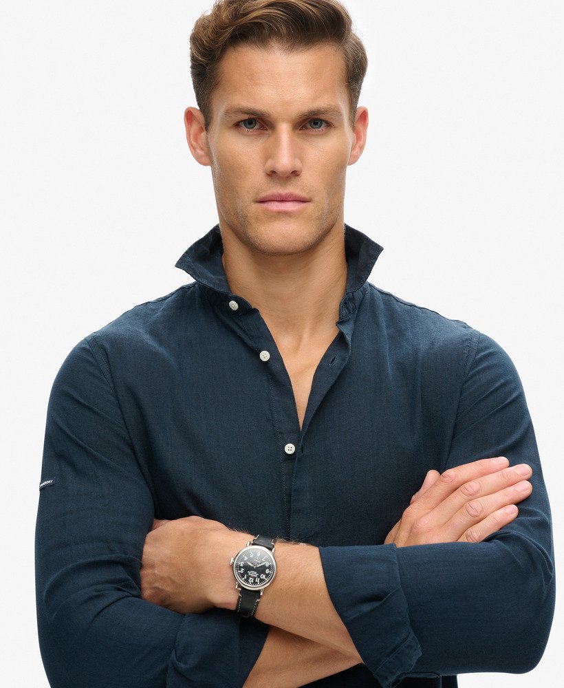 casual linnen overhemd met lange mouwen in marineblauw